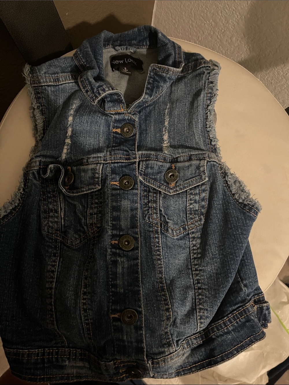 New Look Distressed Dark Blue Denim Button-Up Vest